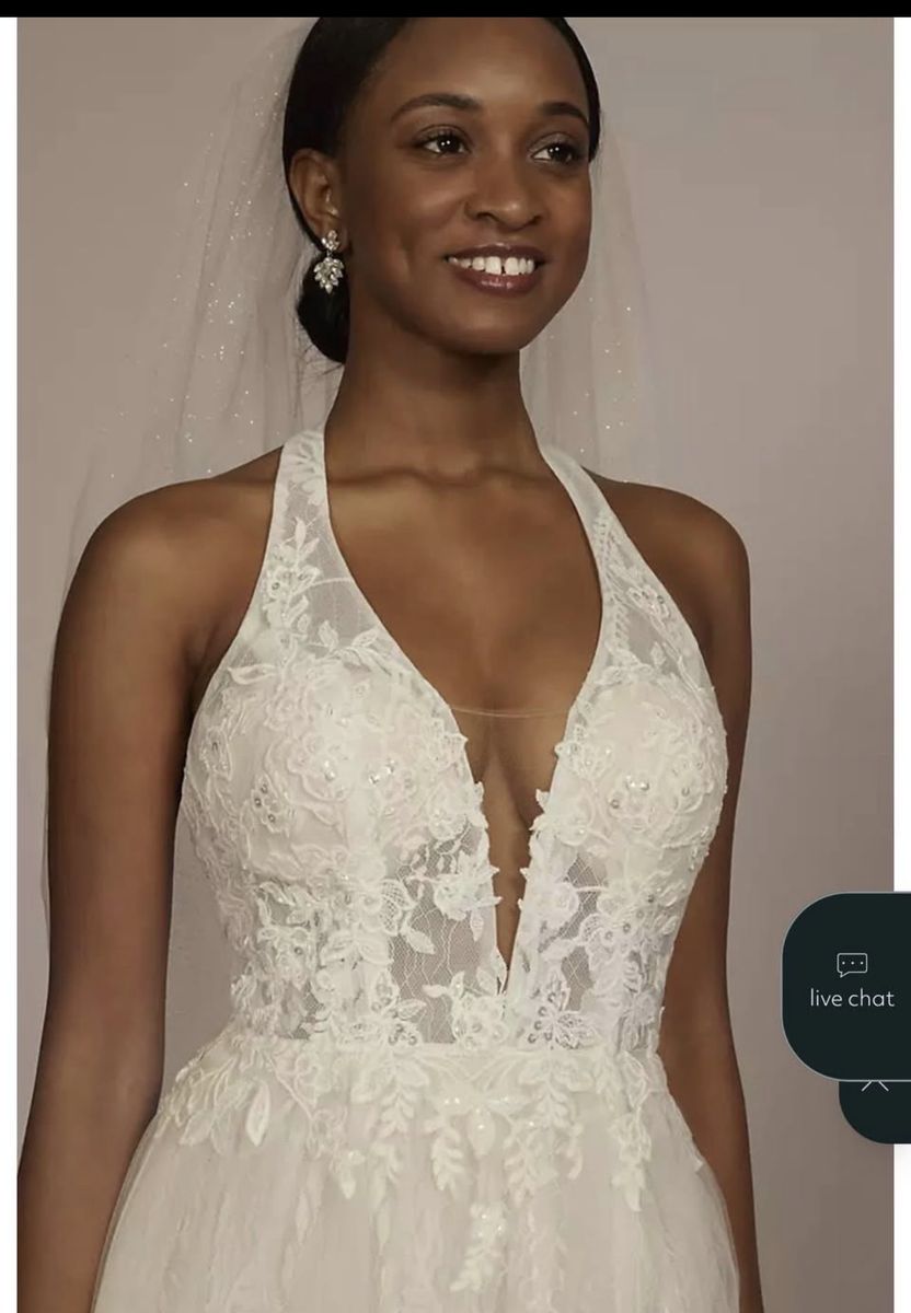 Halter Plunging Neckline Lace Wedding Dress (Ivory/White Originally $849 selling for $430!)