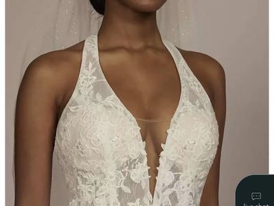 Halter Plunging Neckline Lace Wedding Dress (Ivory/White Originally $849 selling for $430!)