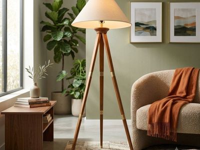 Vintage Style Wooden Tripod Floor Lamp