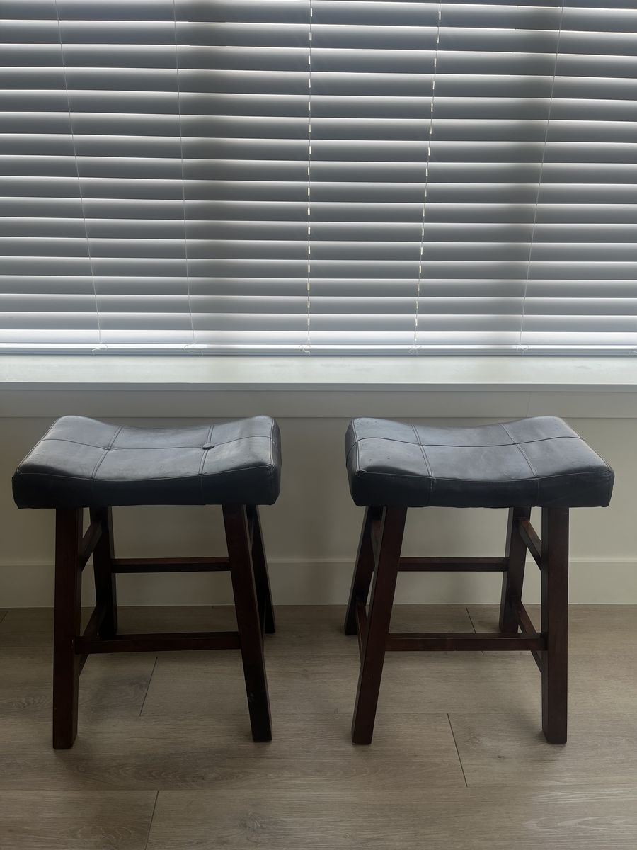 2 Sturdy Brown Wood Stools