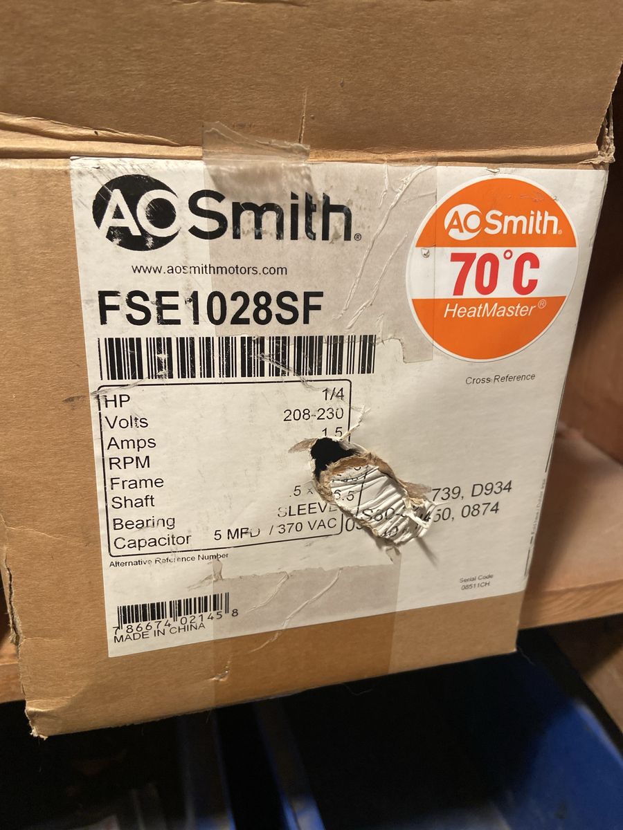 A.O. Smith FSE1028SF HeatMaster 1/4 HP 208-230V Motor - New in Box, 70°C Rated