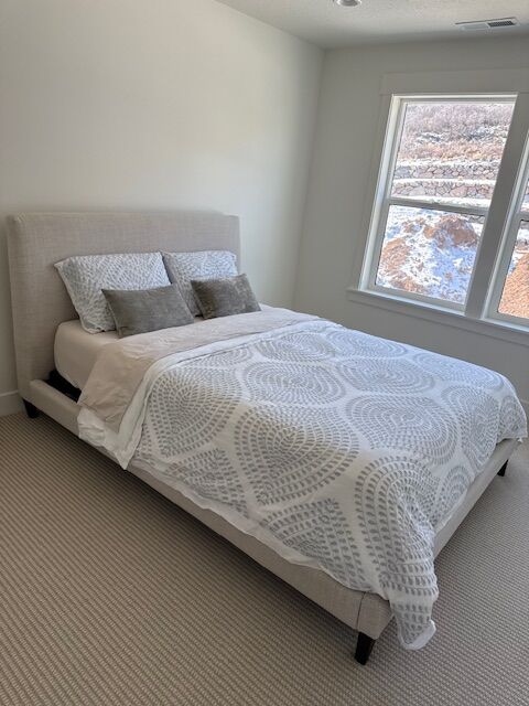 Arhaus – Custom Queen bed + rails + Mattress Firm – Queen Posturepedic mattress + base: Retail $3,500 | Sale $2,200