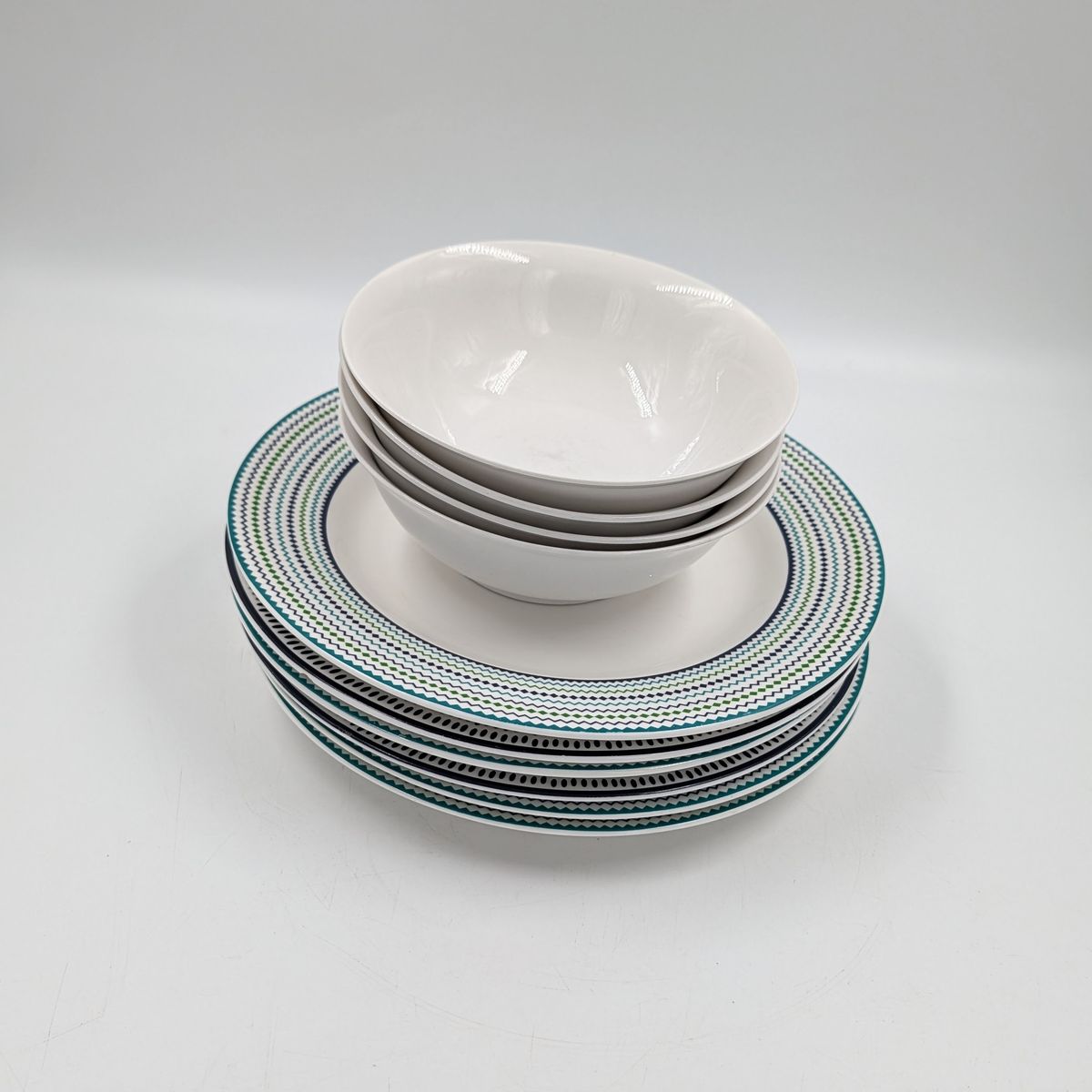 Stained Melamine Dinnerware Set with Plates and Bowls
