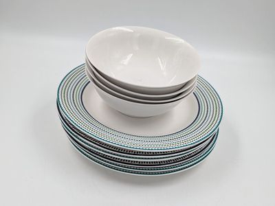 Stained Melamine Dinnerware Set with Plates and Bowls