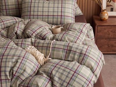 New! Cozaline 100% Cotton Plaid Duvet Cover Set King Size – Green & Red Cottage Grid Bedding Set with Zipper Closure, 3 Pcs
