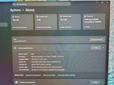 MSI Creator M16 16" Laptop - i7-12650H, 16GB RAM, 954GB Storage, RTX 3060 Graphics