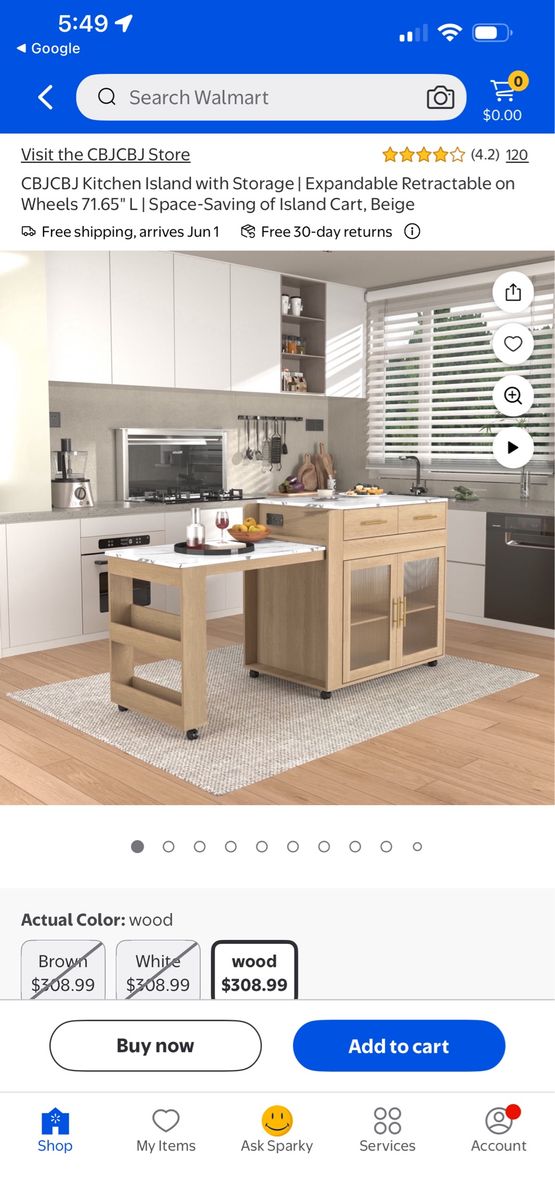 Kitchen Island with Storage | Expandable Retractable on Wheels 71.65" L | Space-Saving of Island Cart, Beige