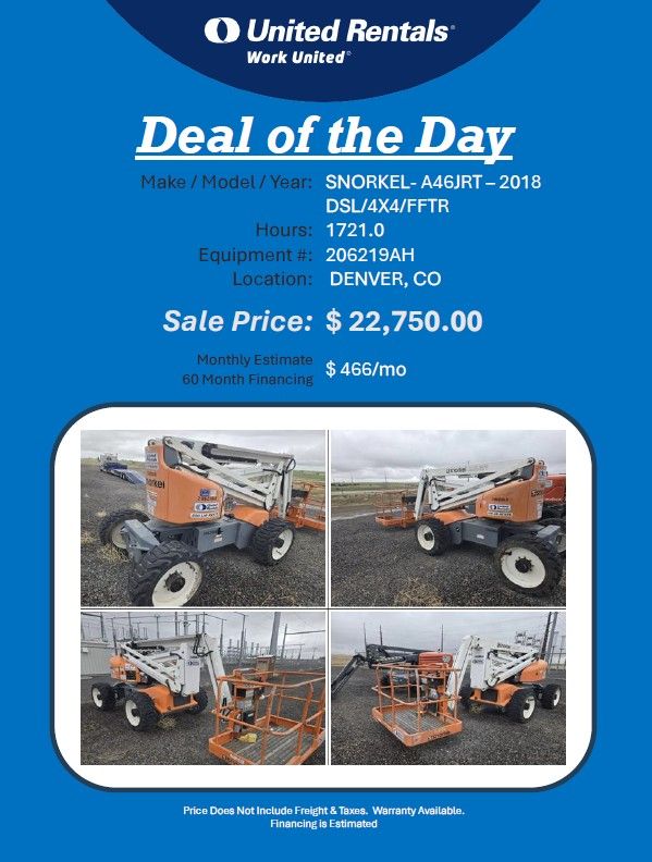 Boom Snorkel A46JRT -20TB DSL 4x4 2018 w 1721 hrs Denver CO