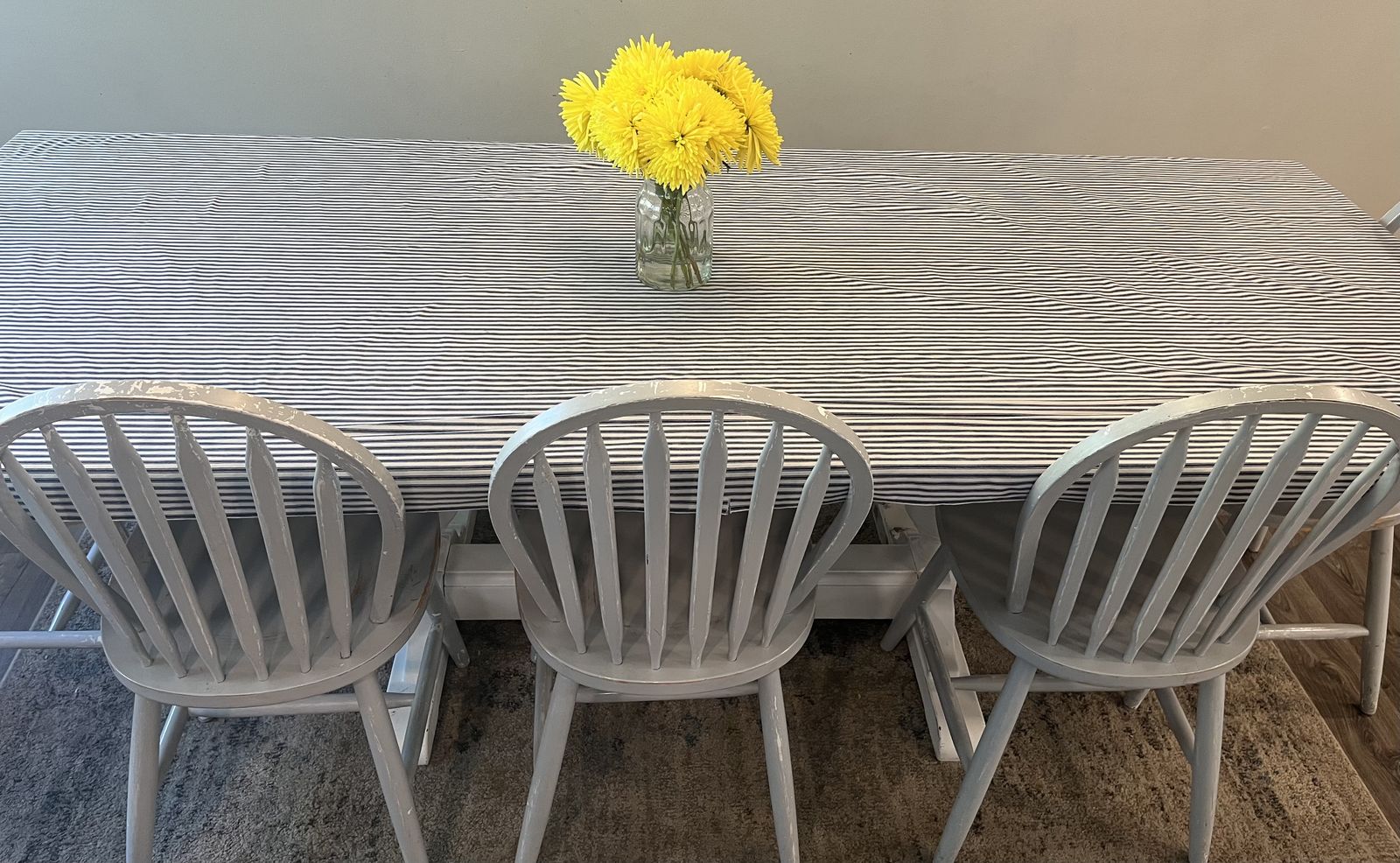 Distressed Dining Room Table, Chairs & Bench
