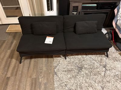 Modern Black Convertible Futon Sofa Bed with Metal Legs and Pillows