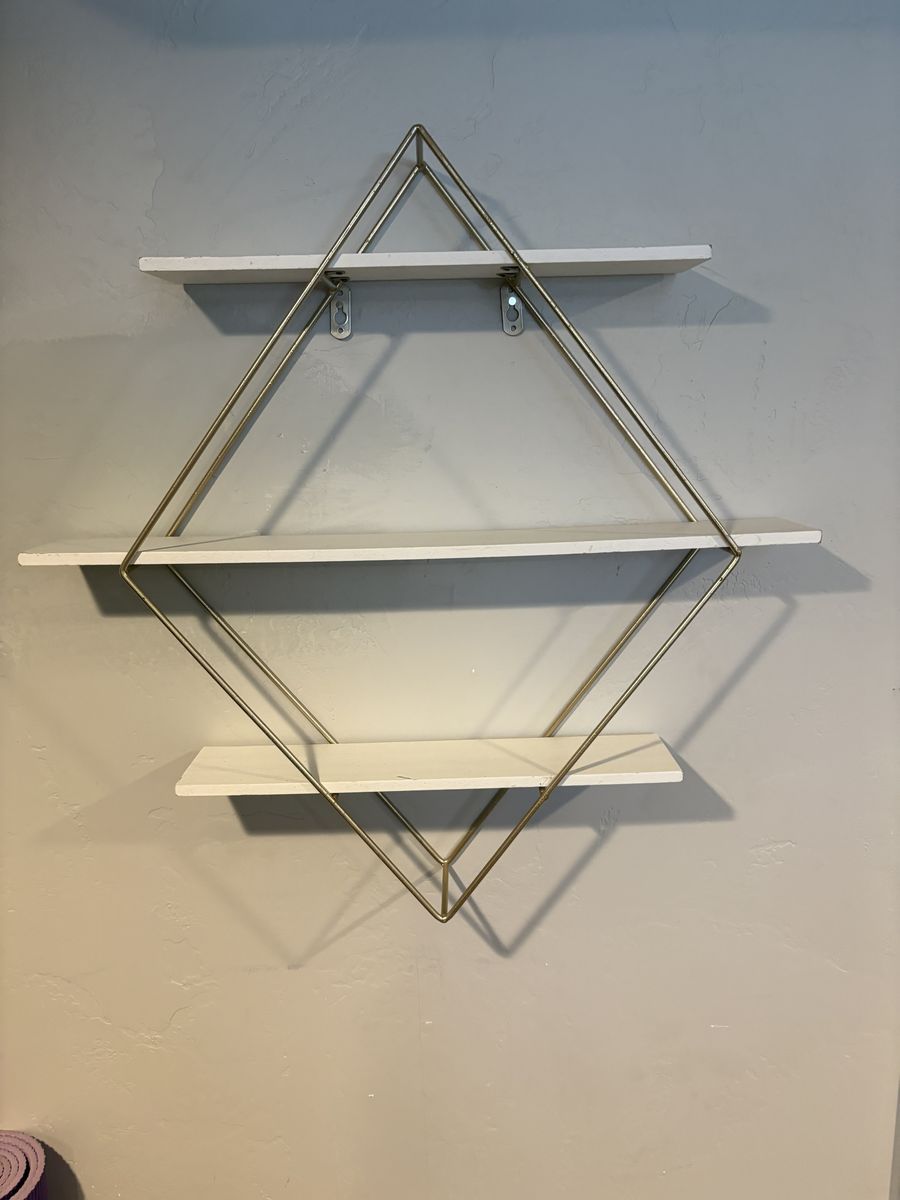 White & Gold Geometric Wall Shelf