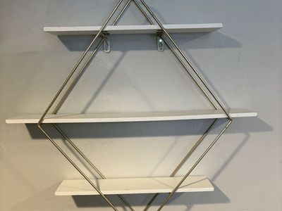 White & Gold Geometric Wall Shelf