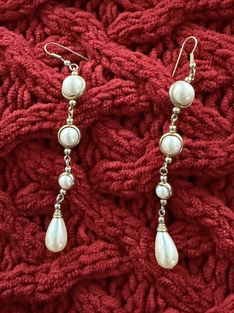 Earrings long pearl dangle earrings 4” long