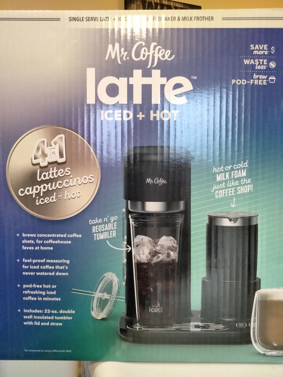 Mr. Coffee Latte Iced + Hot Coffee Maker & Milk Frother w/ Tumbler - Brew Lattes, Cappuccinos
