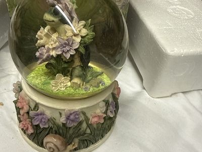 Collectible Floral Turtle Snow Globe with Snail Detail and Original Box