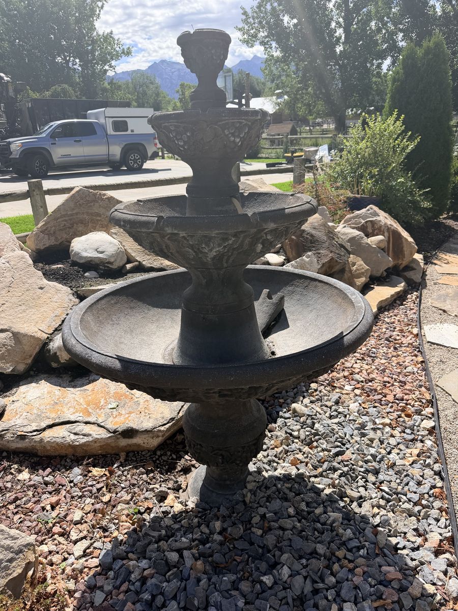 Large Multi-Tier Stone Garden Water Fountain with Grapevine Relief 