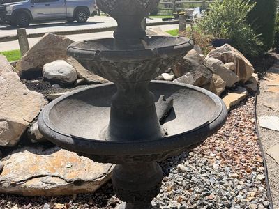 Large Multi-Tier Stone Garden Water Fountain with Grapevine Relief