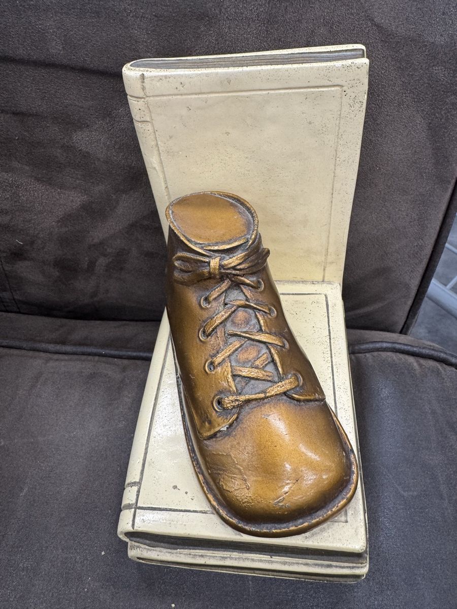 Bronzed Baby Boot Book ends Vintage art decor