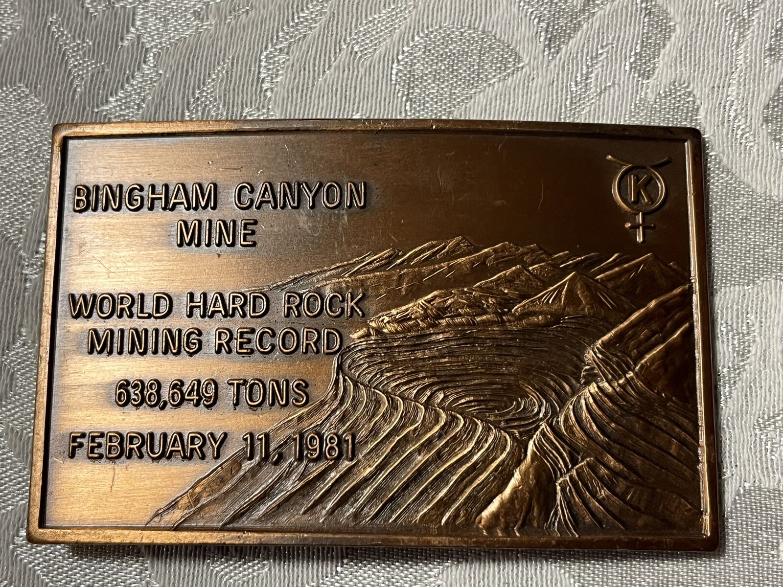 Kennecott Copper Belt Buckle Mining Record 1981