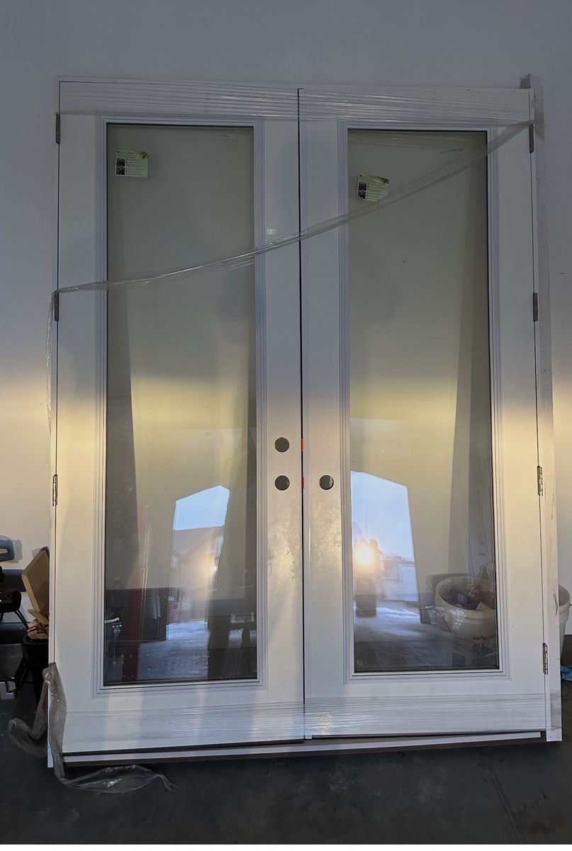 New 70.25" x 95.5" Full Glass Low-E Smooth Fiberglass Exterior French Doors, Pre-Hung with Astragal