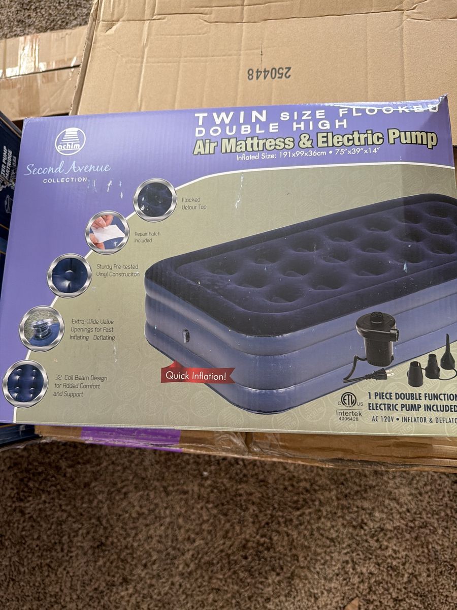 Achim Second Avenue Twin Double High Air Mattress with Electric Pump - Flocked Velour Top