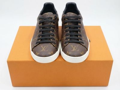 Authentic Louis Vuitton Monogram Brown Leather Low Top Sneakers Size 7