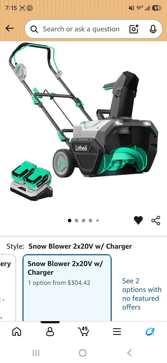 LiTHELi Cordless Snow Blower 2x20V, 20 Inch Battery Powered Snow Thrower with Charger