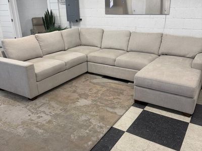 COSTCO THOMASVILLE GLENN FABRIC SECTIONAL W/ STORAGE CHAISE, BEIGE!!