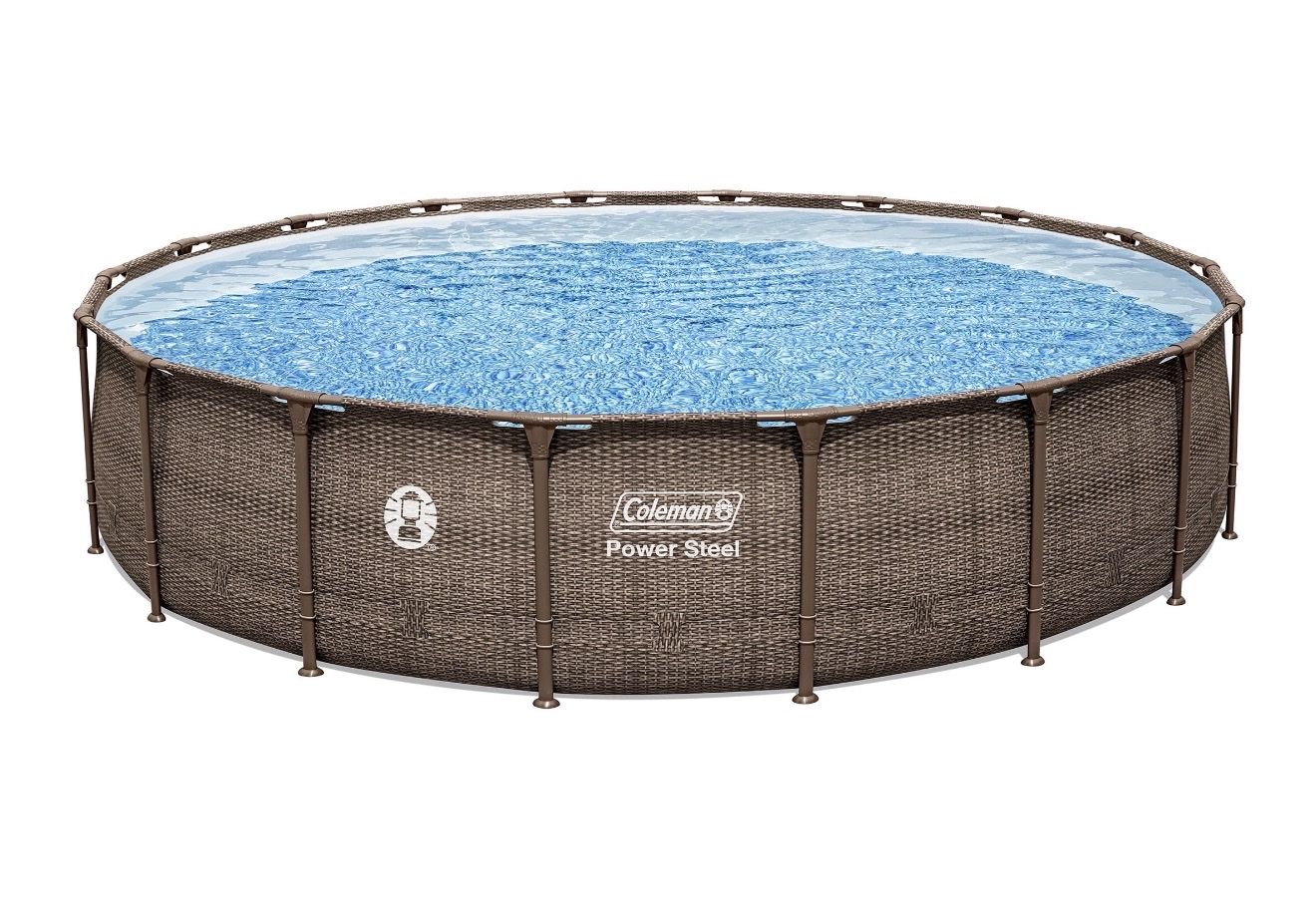 Pool only, no filter Coleman Power Steel Round Above Ground Pool Swim Vista Brown Wicker Print
