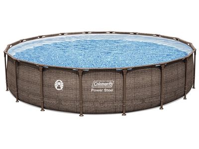 Pool only, no filter Coleman Power Steel Round Above Ground Pool Swim Vista Brown Wicker Print