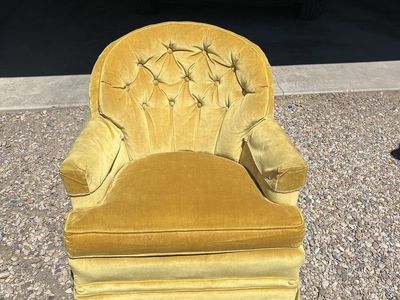 Vintage Yellow Velvet Tufted Armchair with Skirt