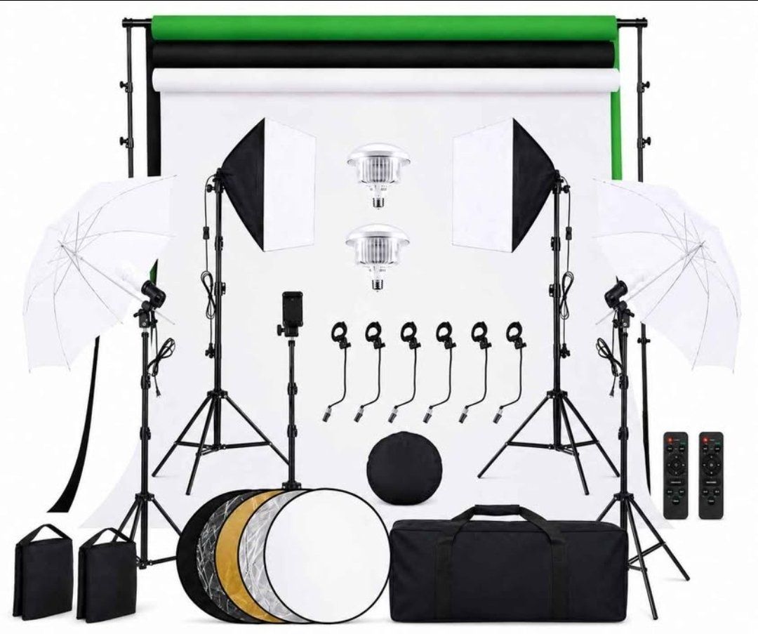 Photography Lighting Kit with Backdrop Stand & 3 Backgrounds – New  #282