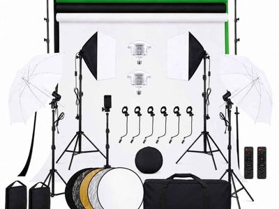 Photography Lighting Kit with Backdrop Stand & 3 Backgrounds – New #282