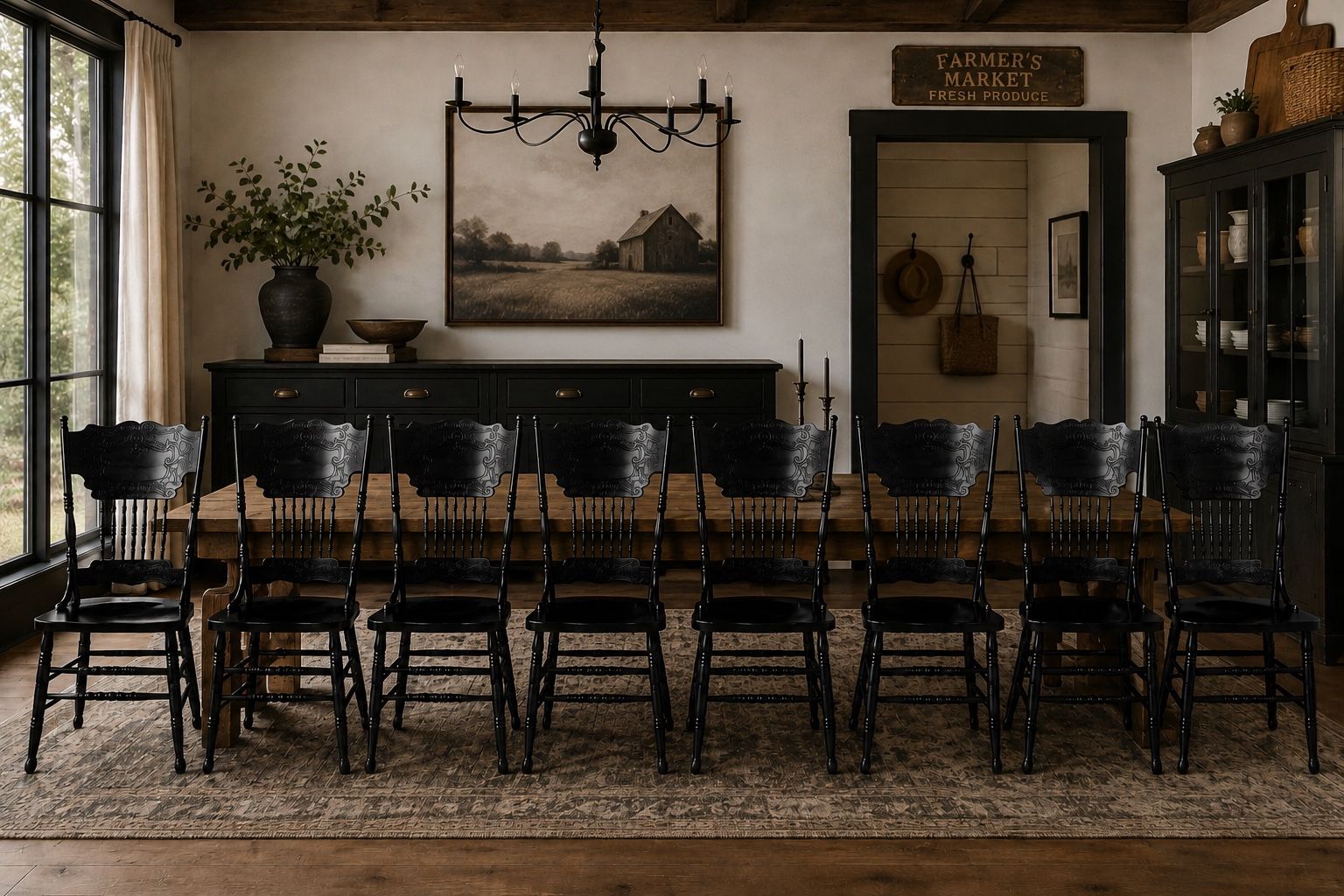 Beautiful Set Of 8 Pressed Back Vintage Dining Chairs