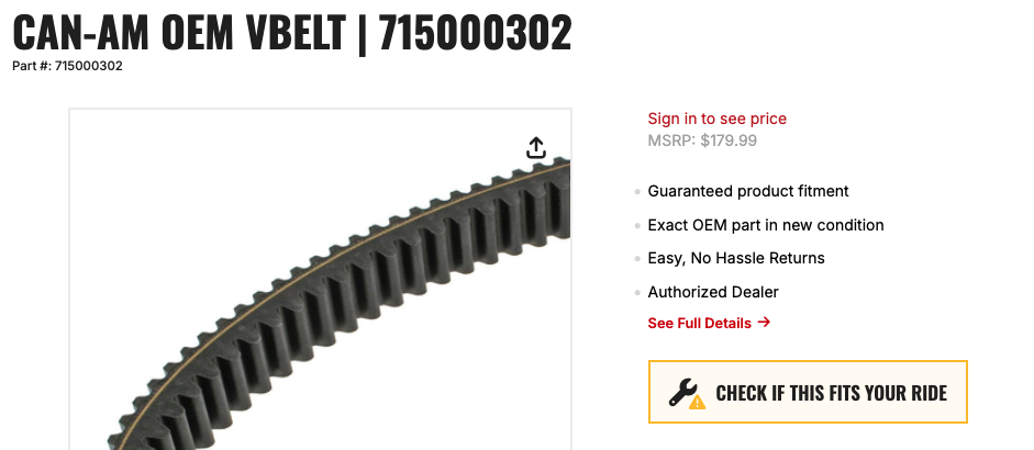 NEW Can Am Belt for Outlander, Renegade, Maverick, Commander