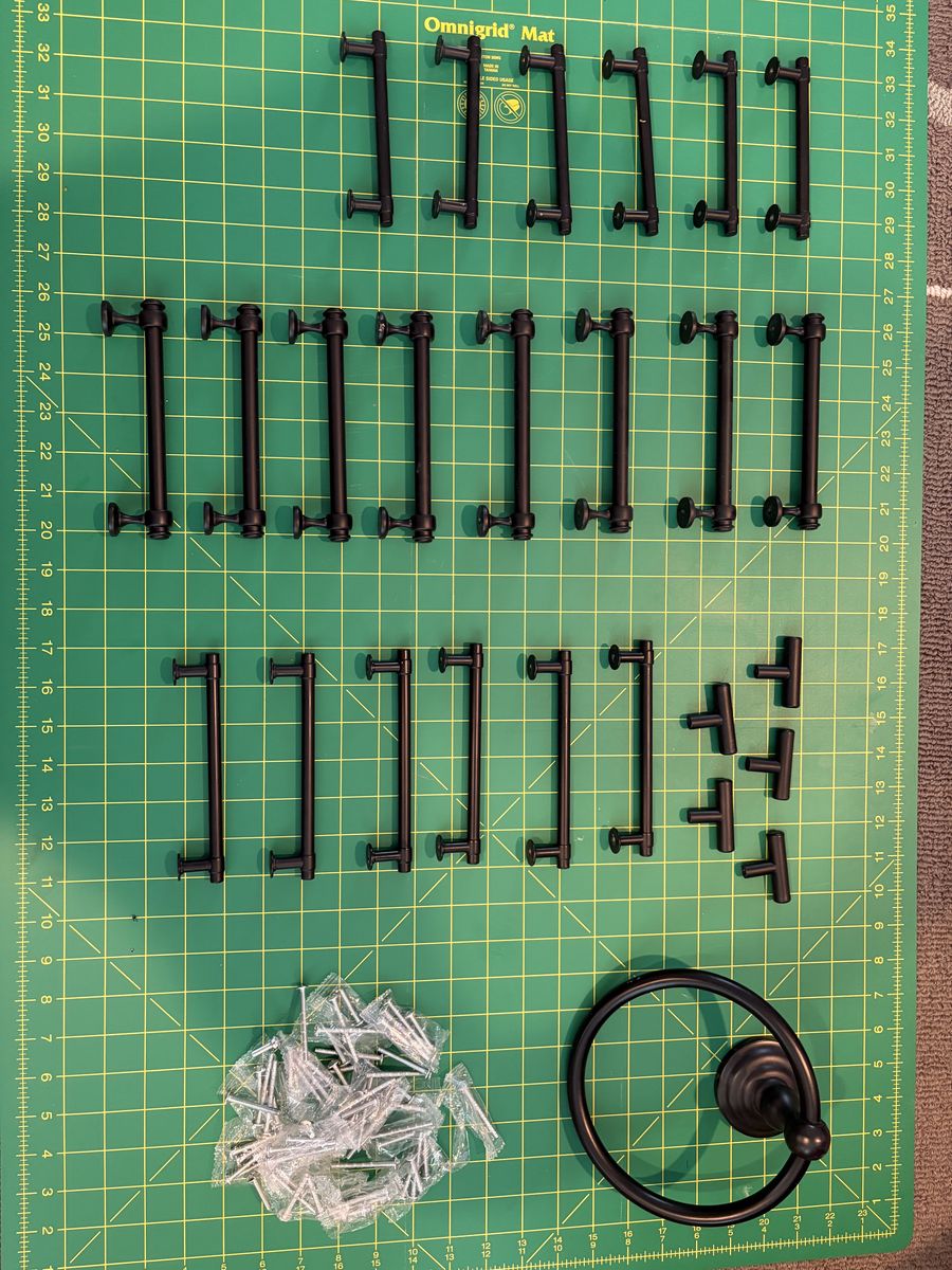 Black Cabinet Hardware Set - 26 Pieces with Towel Ring and Screws