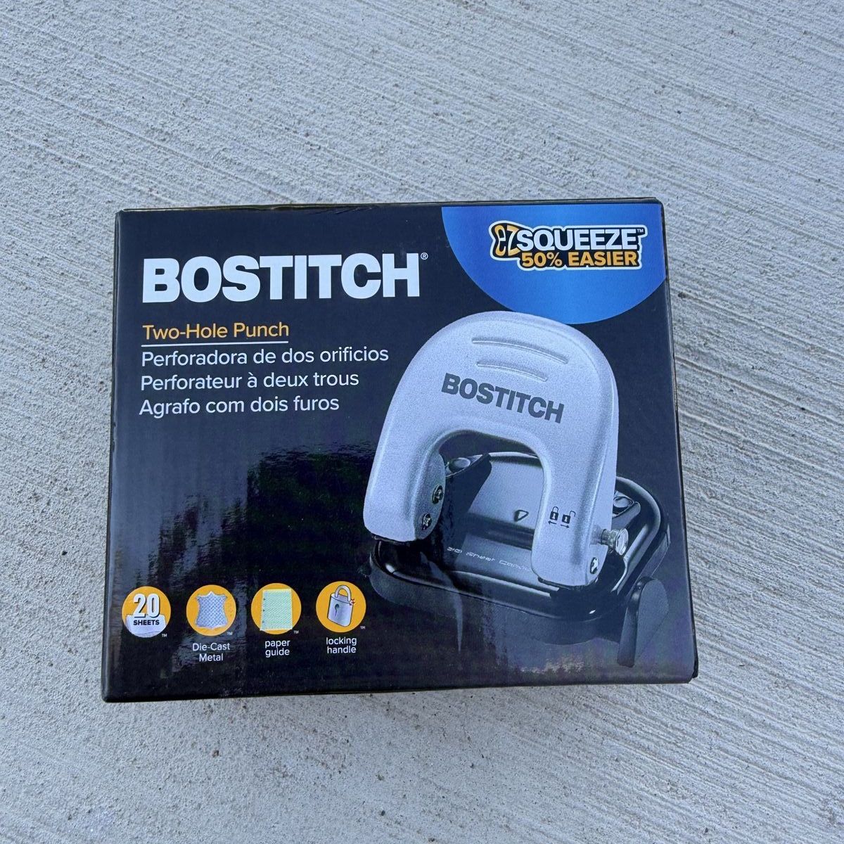 Bostitch EZ Squeeze 20 Sheet Capacity Two-Hole Paper Punch with Box