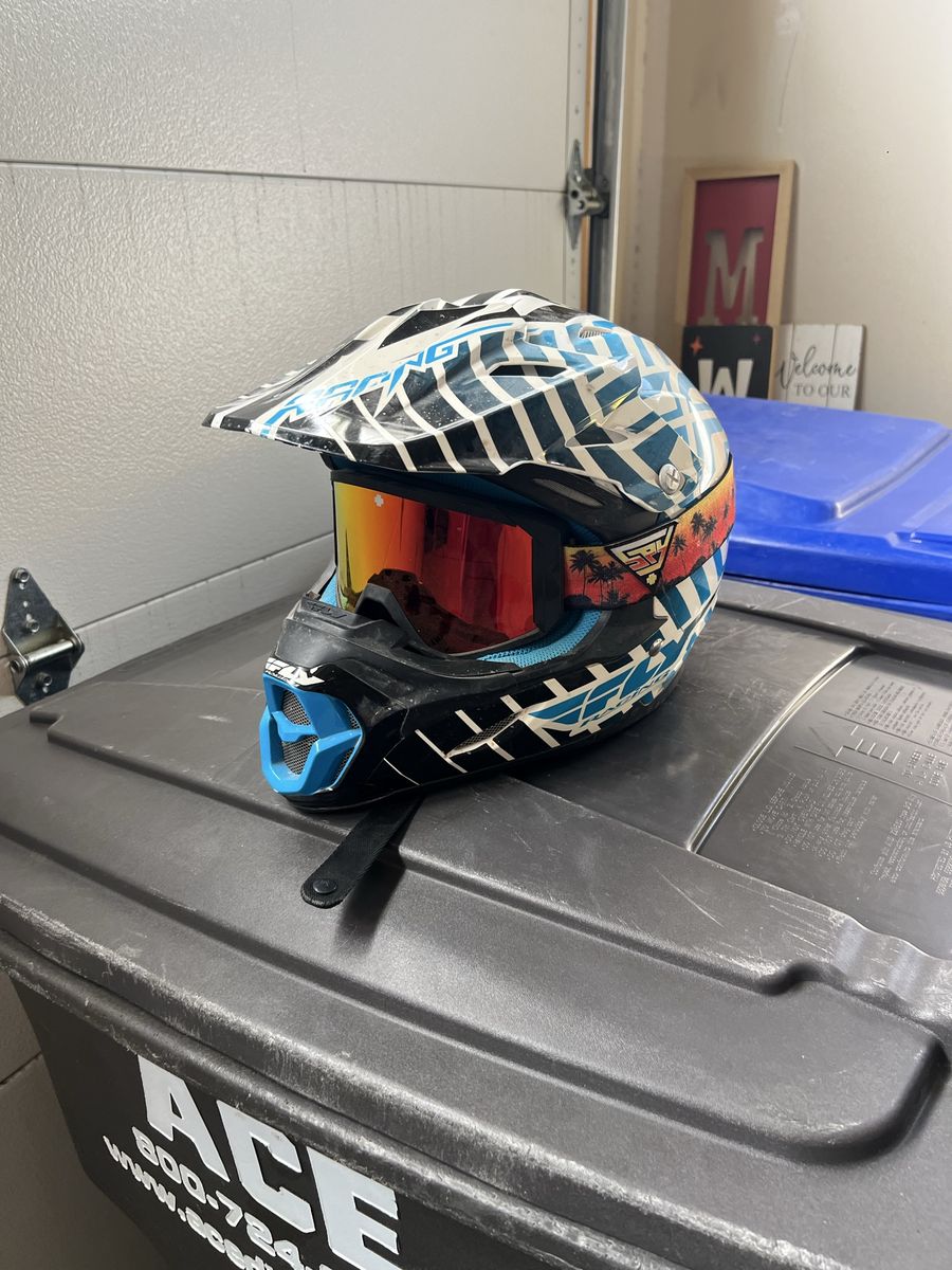Fly Racing Motocross Helmet with Spy Goggles - Blue/White
