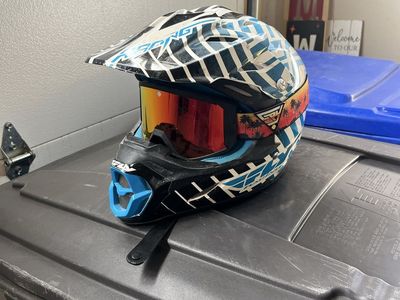 Fly Racing Motocross Helmet with Spy Goggles - Blue/White