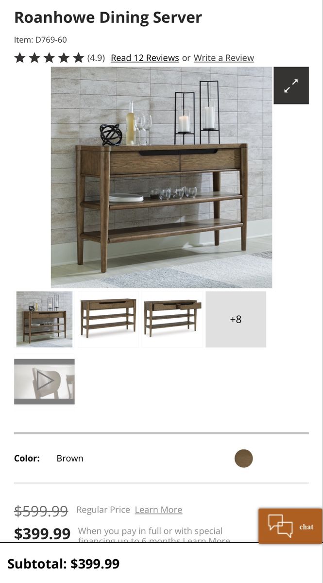 Ashley Furniture Roanhowe Wooden Dining Server Console Table - Brown