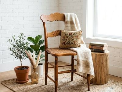 Antique Wood Chair with Cane Seat