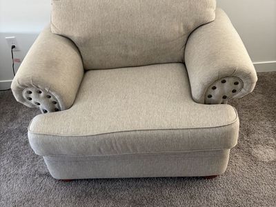 Cozy Beige Fabric Accent Armchair - Oversized, Nailhead Trim, Excellent Condition
