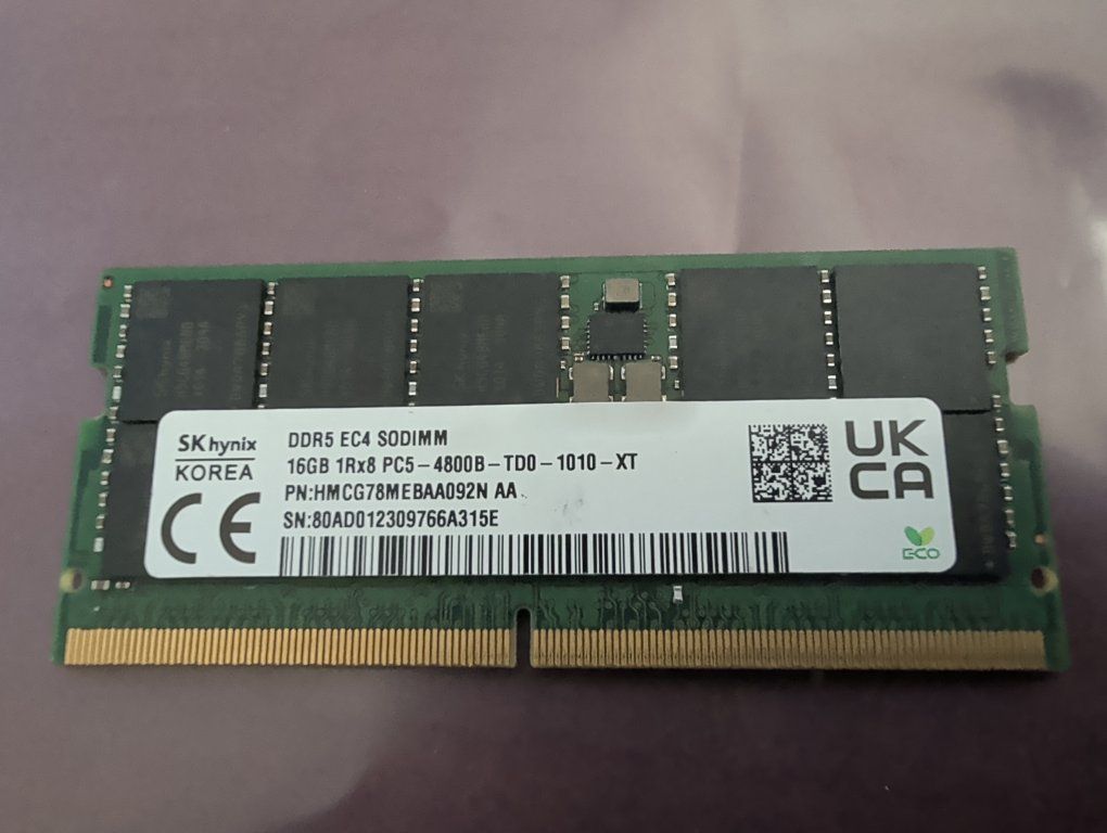 SK Hynix 16GB DDR5 4800MHz Laptop RAM SODIMM PC5-4800B 1Rx8 EC4
