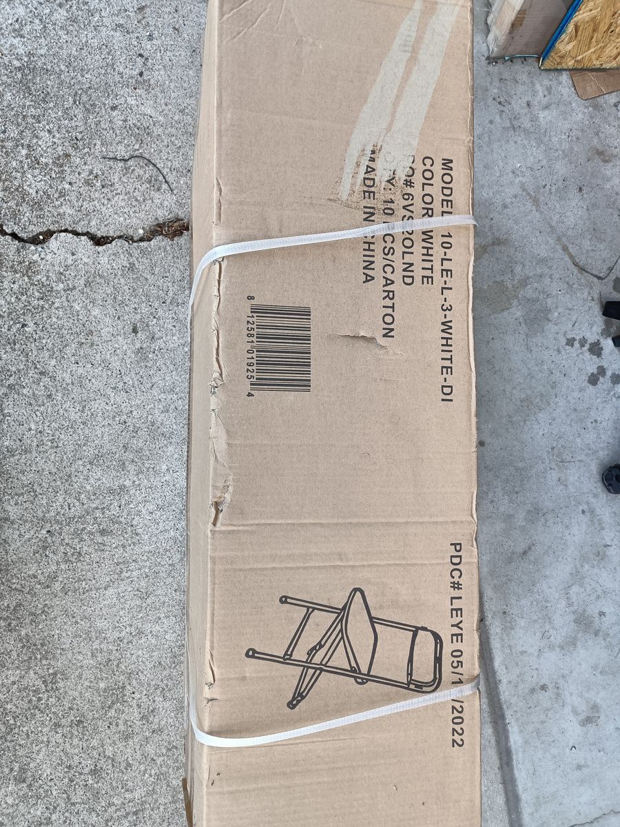 Carton of 10 new folding chairs, white.