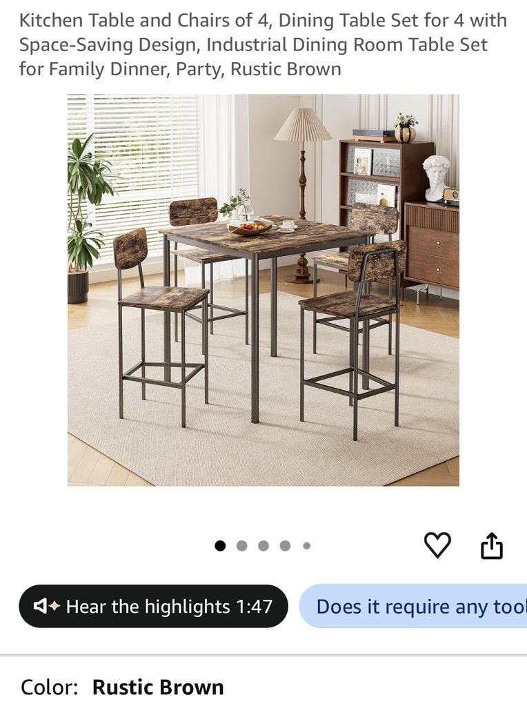 Dinning Table And 4 Chairs, Rustic Brown
