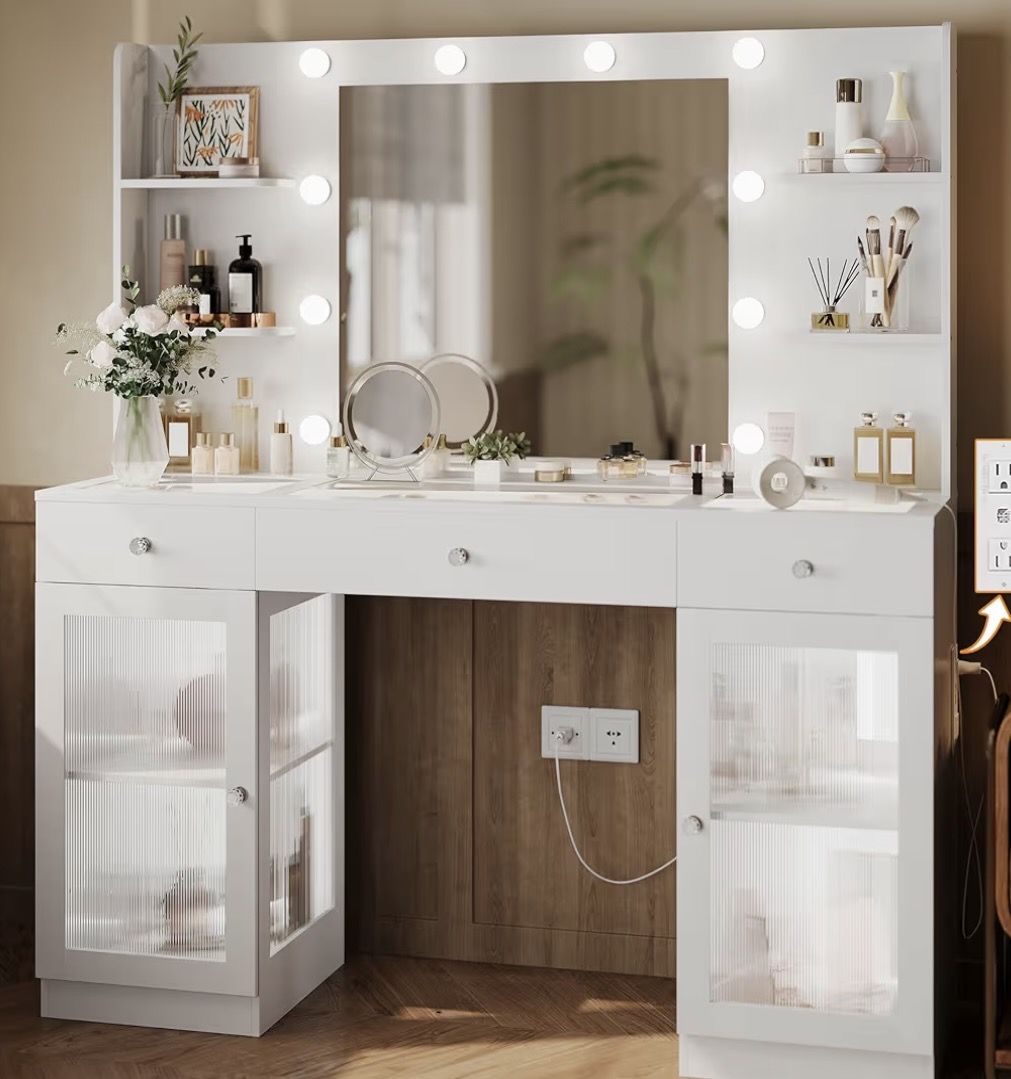 New in Box - White Vanity with Glass Doors