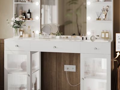 New in Box - White Vanity with Glass Doors