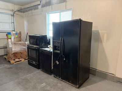 Whirlpool & Frigidaire Appliances Set Refrigerator Electric Range Dishwasher Microwave Black