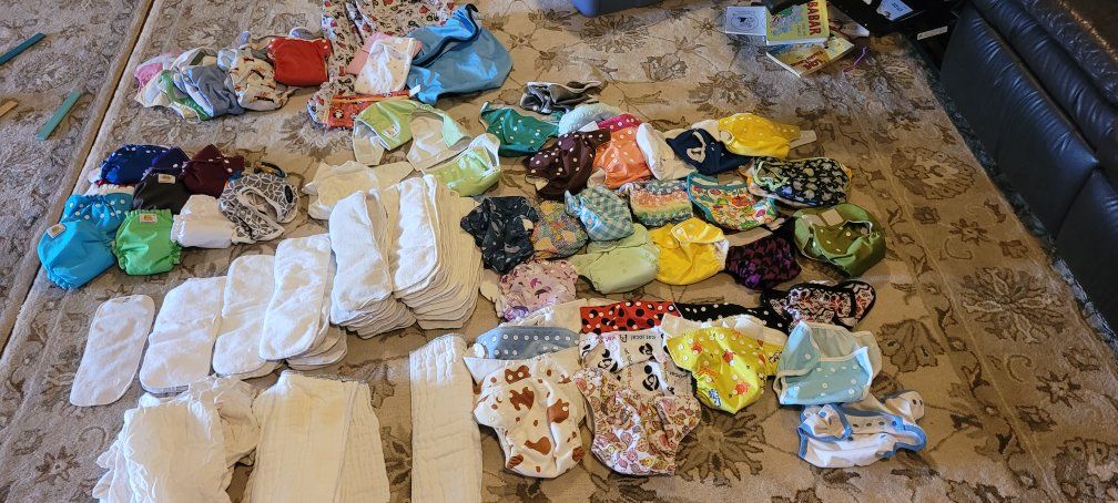 Mixed Lot Cloth Diapers Laundry bags& Inserts - Assorted Brands & Colors, Good Used Condition