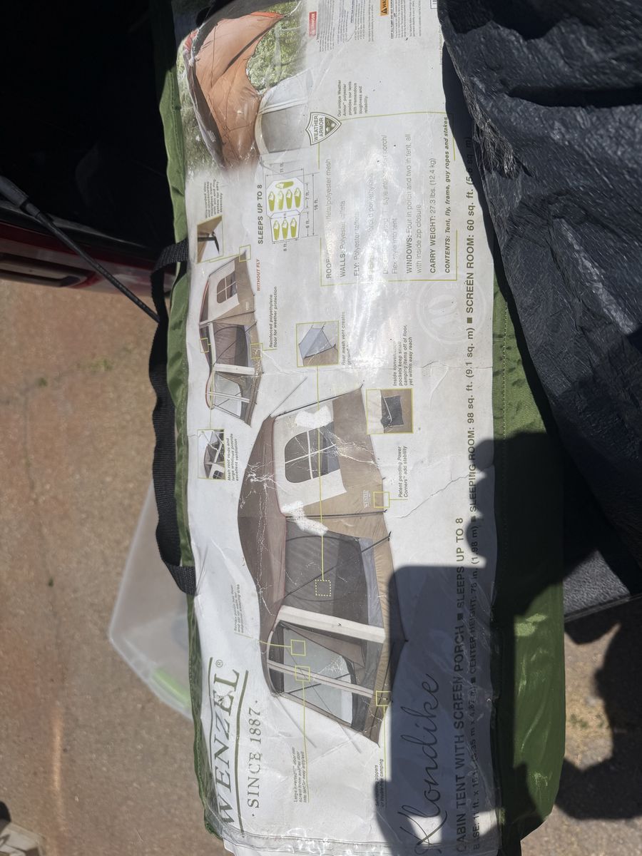 Wenzel Klondike 8-Person Cabin Tent with Screen Porch - Green/Tan, Large Family Tent used  only 2 times.  CASH ONLY.